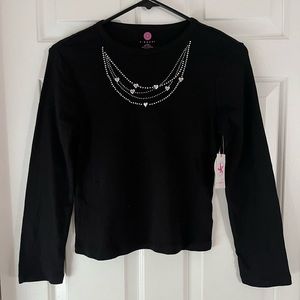 Girl’s J. Khaki Black Long Sleeve with Necklace Design Shirt Size Large